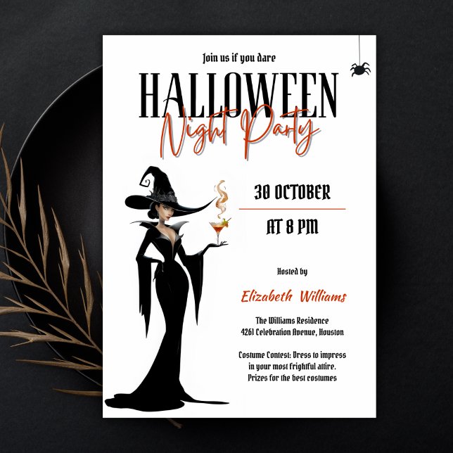 Invitation Sorcière adulte moderne Halloween Filles de nuit (Modern Adult Witch Halloween Girls Night Party Invitation)