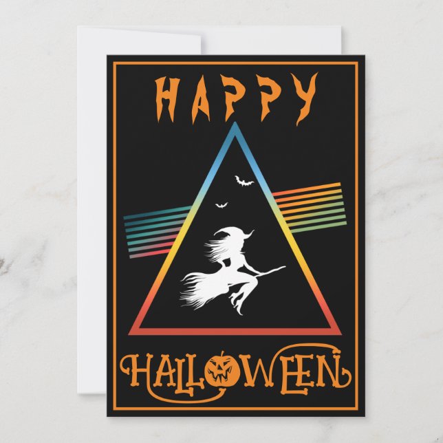 INVITATION SORCIÈRE BLANCHE SUR BALAI BONNE FÊTE D'HALLOWEEN  (Devant)