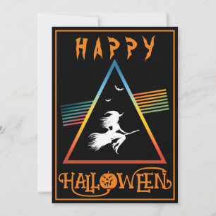 INVITATION SORCIÈRE BLANCHE SUR BALAI BONNE FÊTE D'HALLOWEEN 
