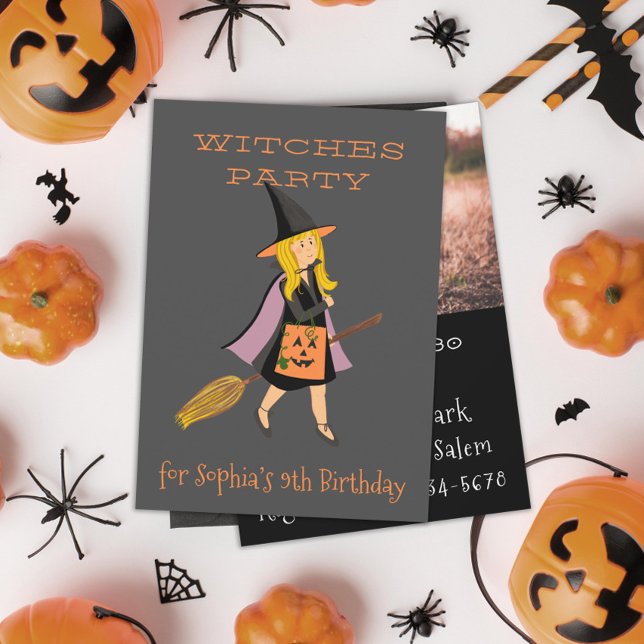 Invitation Sorcière Blond Fille Halloween fête d'anniversaire (Créateur téléchargé)