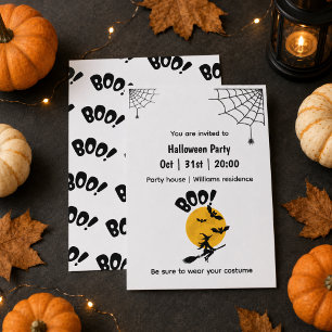 Invitation Sorcière BOO personnalisée, Chauves-souris & Plein