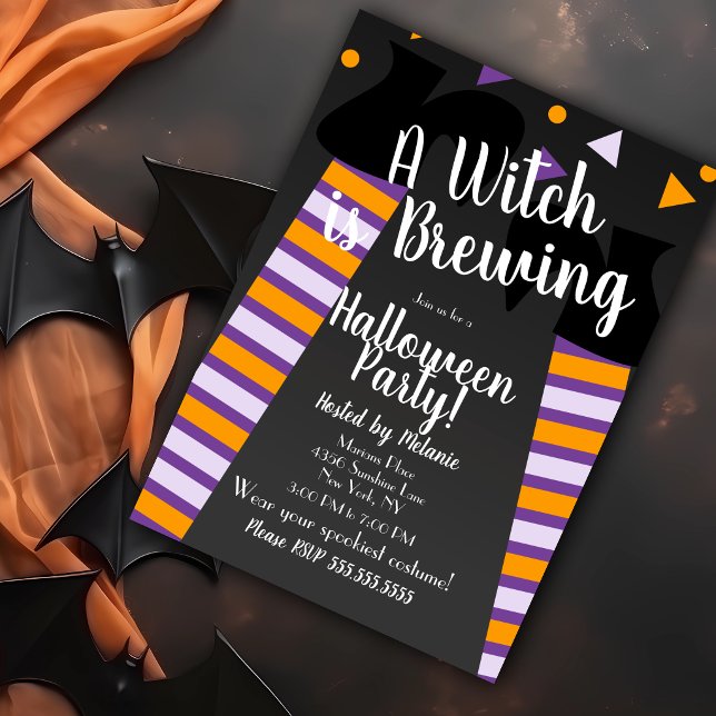 Invitation Sorcière brassant des jambes fête d'Halloween d'an (Créateur téléchargé)