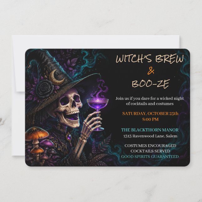 Invitation Sorcière Brew & Boo ze Cocktail gothique d'Hallowe (Devant)