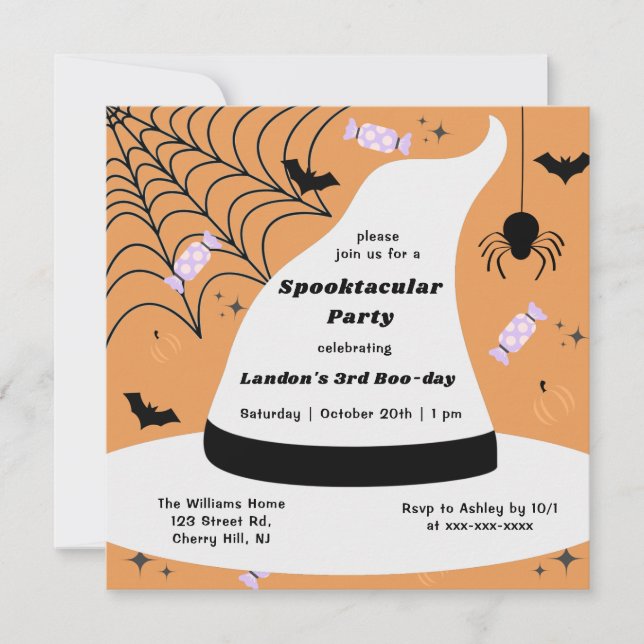 Invitation Sorcière Casquette Halloween Toute Année Anniversa (Devant)