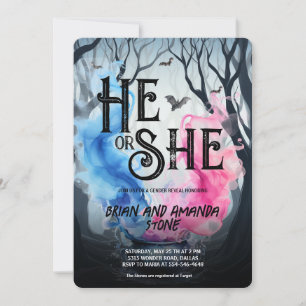 Invitation Sorcière Cauldron bleu rose Halloween Révélation d