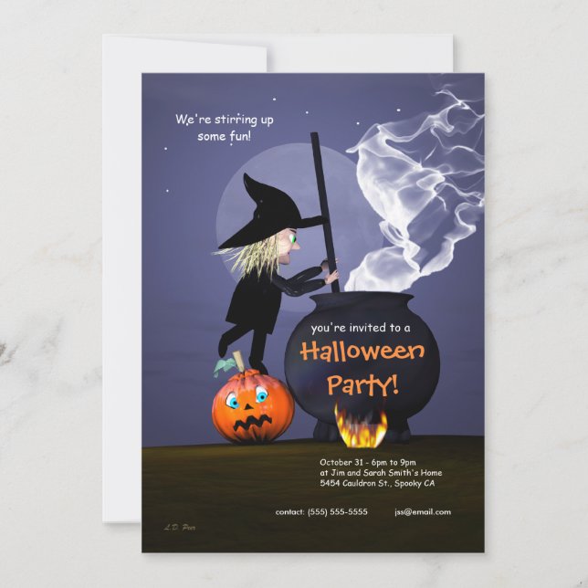 Invitation Sorcière de la fête d'Halloween et Cauldron (Devant)