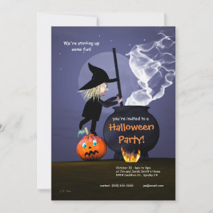 Invitation Sorcière de la fête d'Halloween et Cauldron