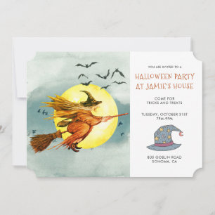 Invitation Sorcière De La Fête D'Halloween Sur La Pleine lune