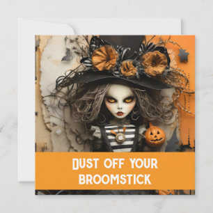 Invitation sorcière d'Halloween avec citrouilles
