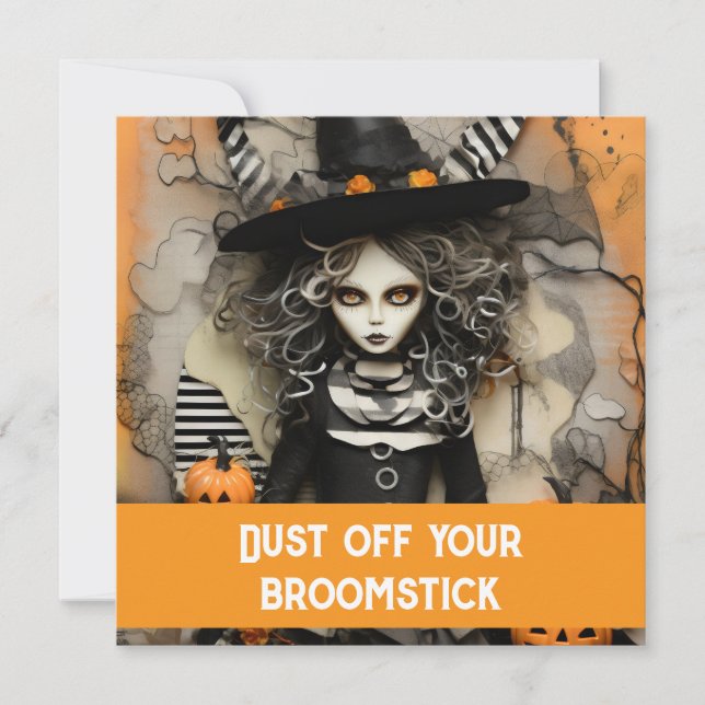 Invitation Sorcière d'Halloween avec citrouilles (Devant)