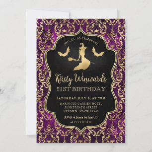 Invitation Sorcière d'or noir et damas d'araignées 21e annive
