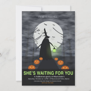 Invitation Sorcière effrayante à la fenêtre, soirée d'Hallowe