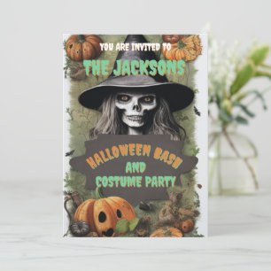 Invitation Sorcière effrayante Fête d'Halloween Chaudron Bouh