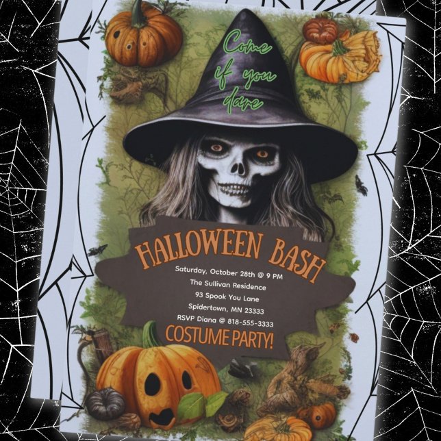 Invitation Sorcière effrayante Halloween Bash Costume Party (Halloween Costume Party Ugly With Invitation)