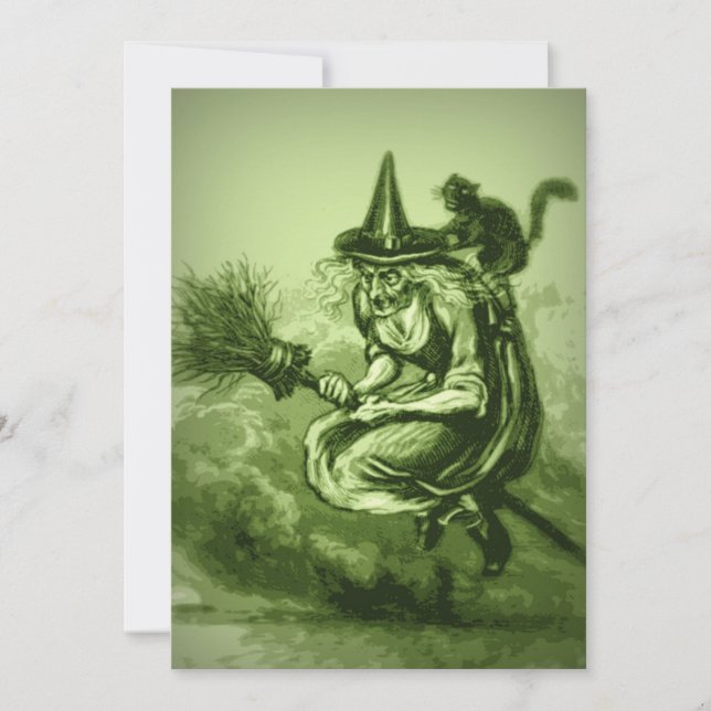 Invitation Sorcière effrayante sur Broomstick| Halloween Vint (Devant)