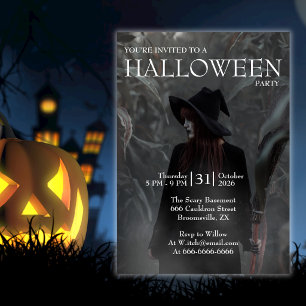 Invitation Sorcière Gothique Moderne d'Halloween dans une For