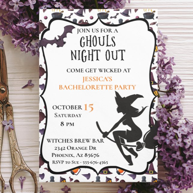 Invitation Sorcière Gouls nuit Bachelorette Halloween Octobre (Créateur téléchargé)
