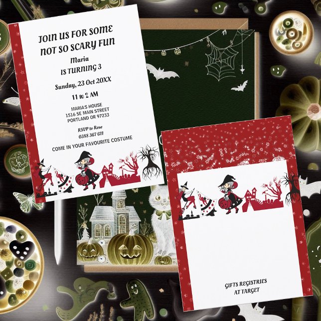 Invitation Sorcière Halloween Maison hantée Fête d'anniversai (Witch Halloween Haunted House Kid's Birthday Party Invitation)