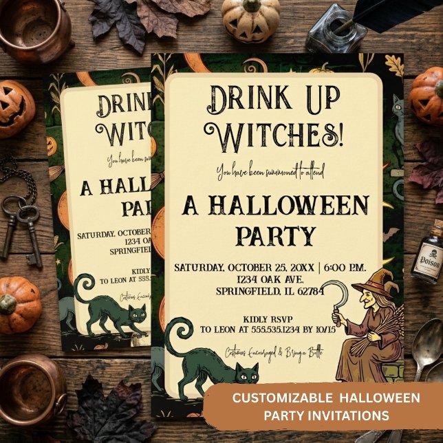 Invitation Sorcière Halloween | Soirée Cocktail de Sorcière M (Créateur téléchargé)
