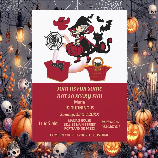 Invitation Sorcière Halloween Spider Web Citrouilles Annivers (Witch Halloween Spider Web Pumpkins Kid's Birthday Invitation)