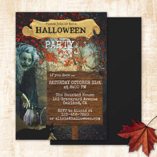 Invitation Sorcière Imaginaire Forêt Noire Fête d'Halloween