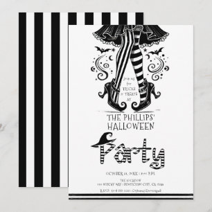 Invitation Sorcière Noir & Blanc Jambes Fête d'Halloween Fant