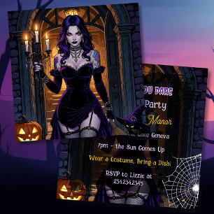 Invitation Sorcière noire et violette   Fête d'Halloween