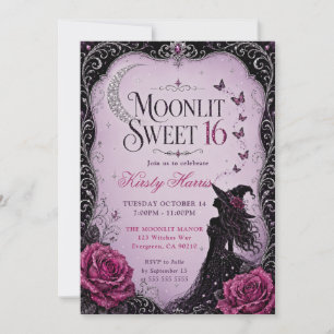 Invitation Sorcière sous la lune Halloween Sweet 16