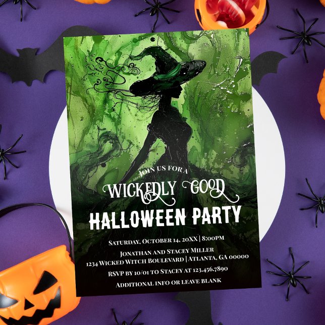 Invitation Sorcière verte de fête d'Halloween peinte méchamme (Créateur téléchargé)