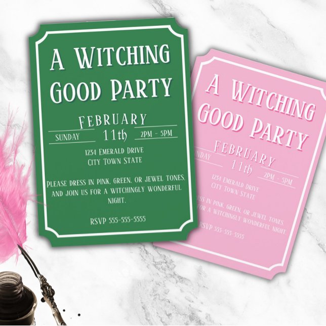 Invitation Sorcière verte rose - Beau Anniversaire (Pink & Green Witch - Wickedly Good Birthday Party for Girls)