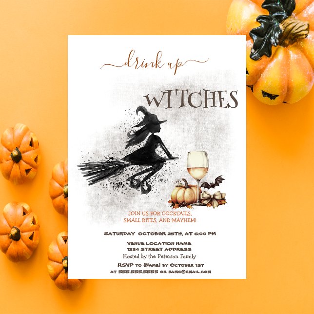 Invitation Sorcière Vin Citrouille Arc Halloween (Créateur téléchargé)