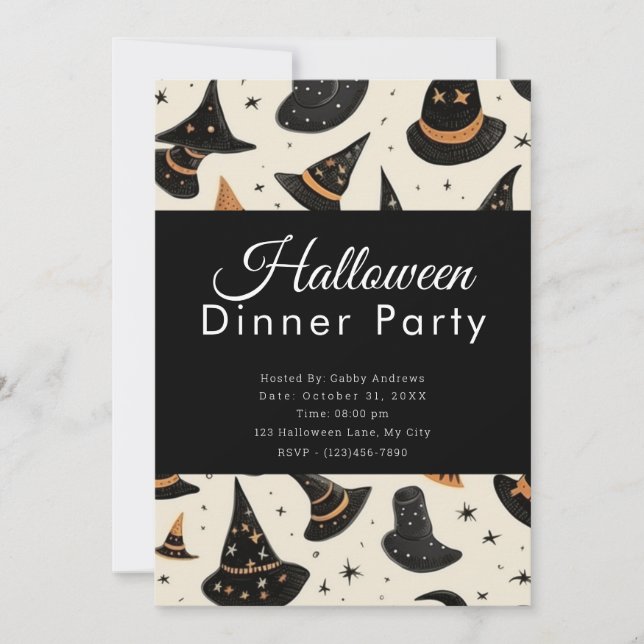 Invitation Sorcières amusantes Casquette Black Halloween Dine (Devant)