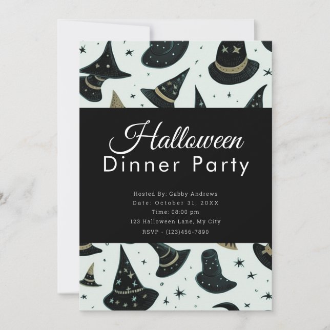 Invitation Sorcières amusantes Casquette Black Halloween Dine (Devant)