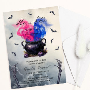 Invitation Sorcières chaudron Halloween Baby Genre Révéler