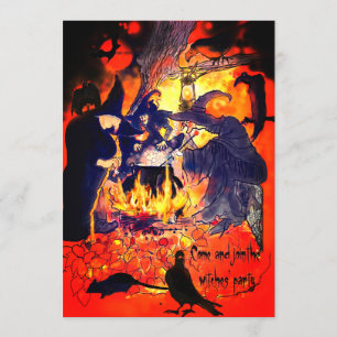 Invitation Sorcières Halloween Party Art Caldron Vultures Arb