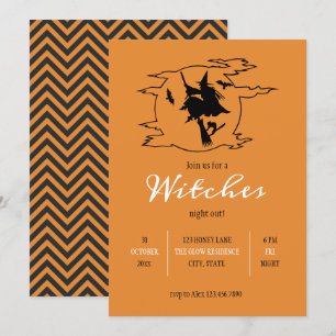 Invitation Sorcières nocturne en vol sorcière Halloween