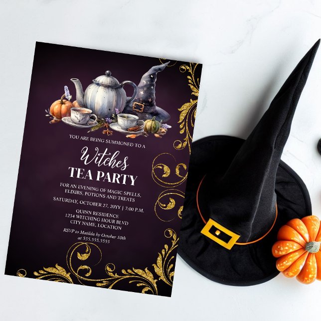 Invitation Sorcières Tea Party (Get together for a witches tea by inviting your guests with this elegant invitation.)