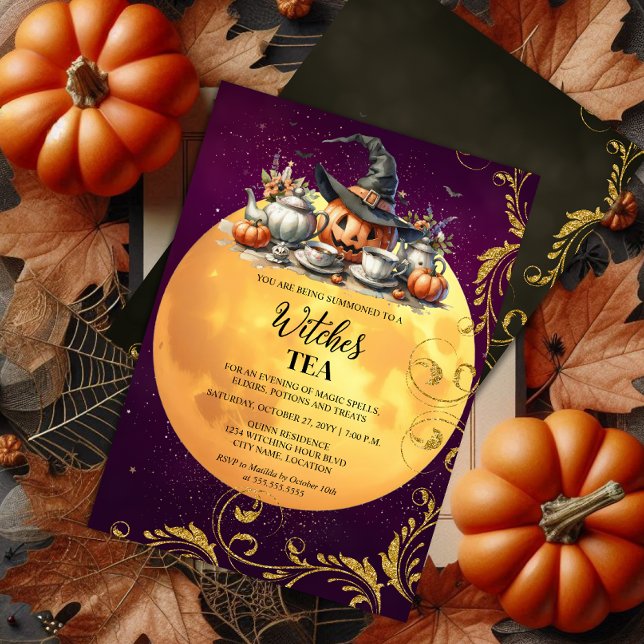 Invitation Sorcières Tea Party (Witches Tea Party invitation front and back view.)