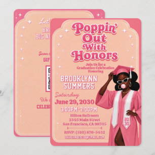 Invitation Sortir avec les honneurs Fille noire Rose Diplômée