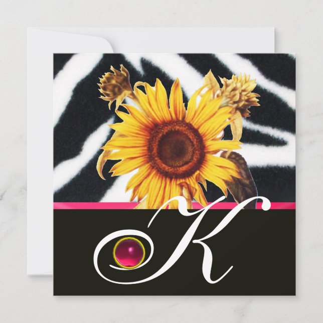 INVITATION SOUFFLE, ROSE NOIR BLANC ZEBRA MONOGRAMME DE FOURR (Devant)