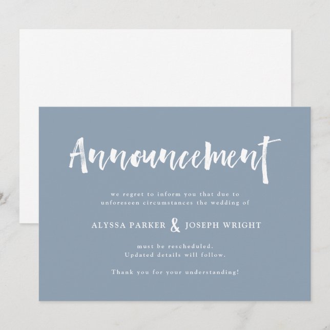 Invitation Souhait Moderne | Annulation ou Report de Mariage (Devant / Derrière)