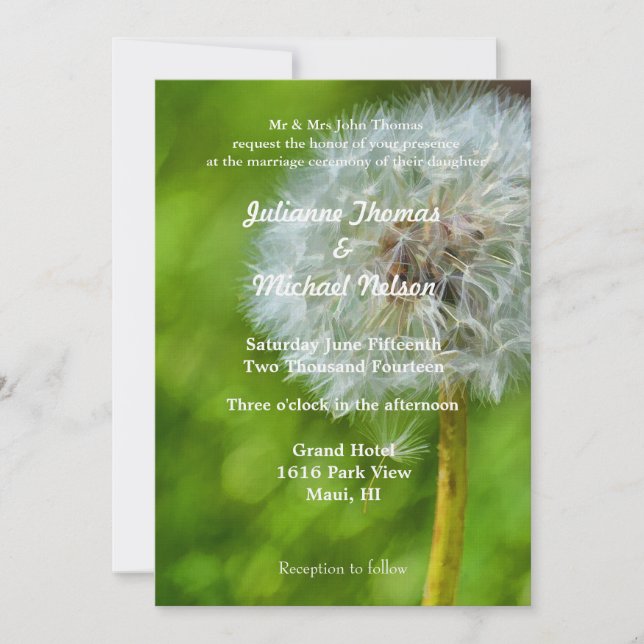 Invitation Souhaite Dandelion Floral Mariage (Devant)