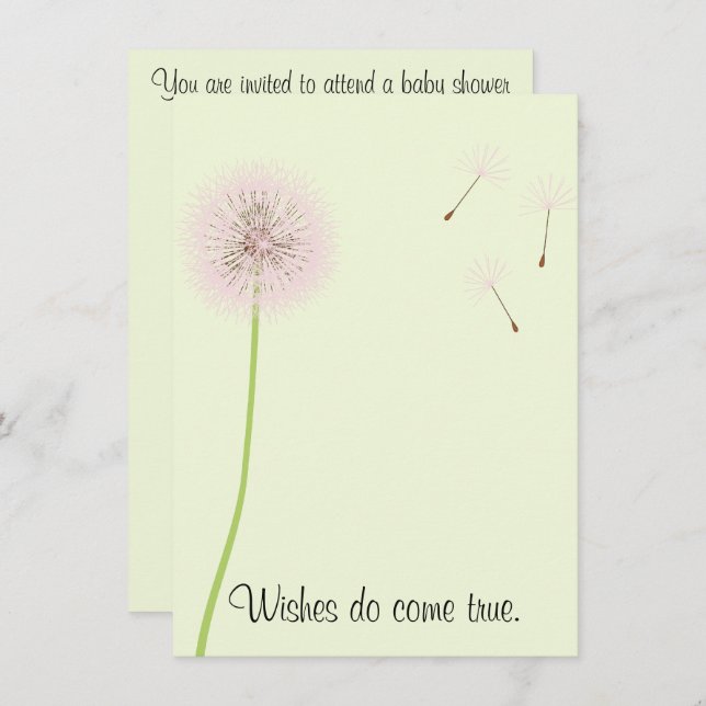 Invitation Souhaits de pissenlit pour un baby shower dans les (Devant / Derrière)