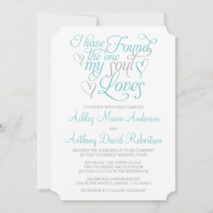 Invitation Soul gris turquoise aime Mariage de coeur