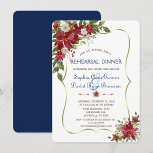 Invitation Souper de la répétition d'or Noël Rouge Poinsettia