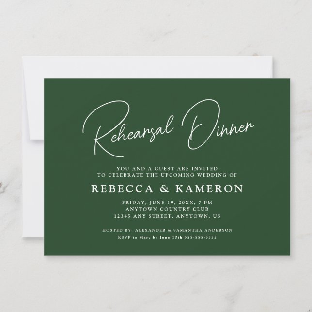 Invitation Souper de répétition du budget vert Emerald (Devant)