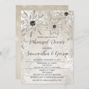 Invitation Souper de répétition hivernale Silver Gold Snowfla
