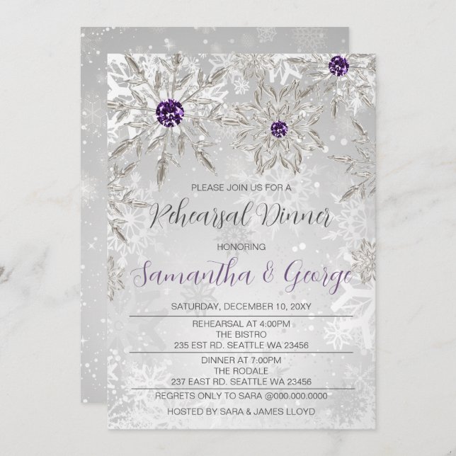 Invitation Souper de répétition hivernale Silver Purple Snowf (Devant / Derrière)