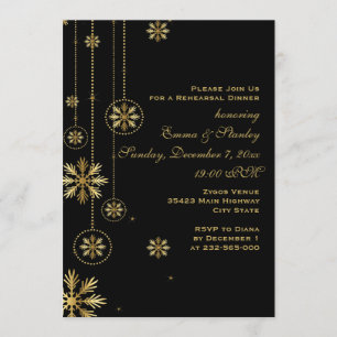 Invitation Souper de répétition mariage noir de flocons d'or