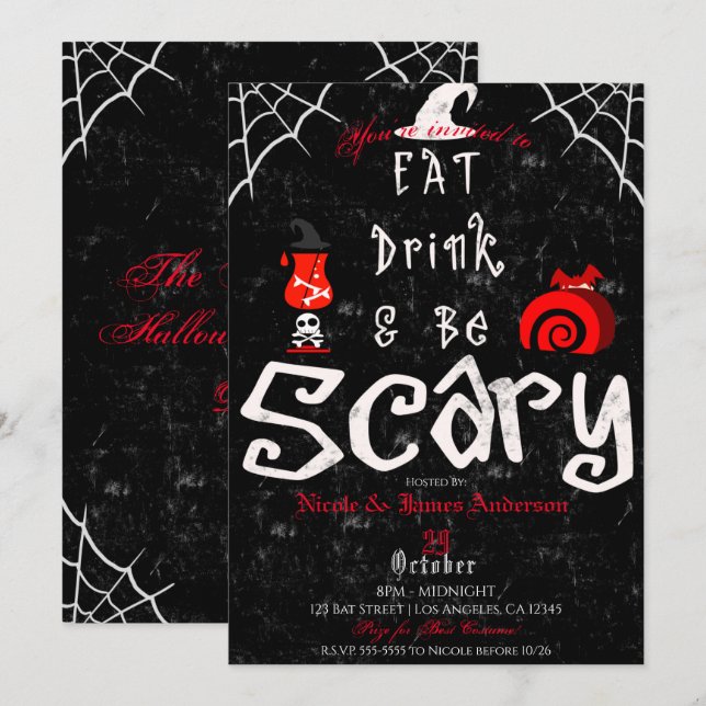 Invitation Souper mystère d'Halloween Manger Boire Soirée eff (Devant / Derrière)